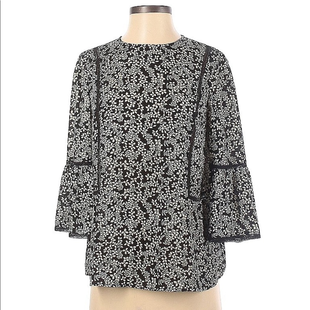 Who What Wear Black & White Floral Blouse (Size L)